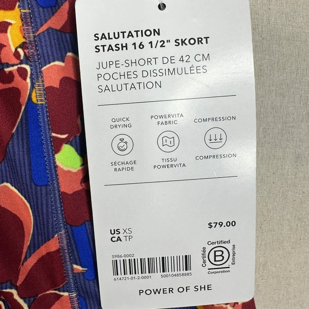 New Athleta Salutation Stash  16.5" Floral‎ Print Skort size XS Blue/Red - Picture 3 of 10